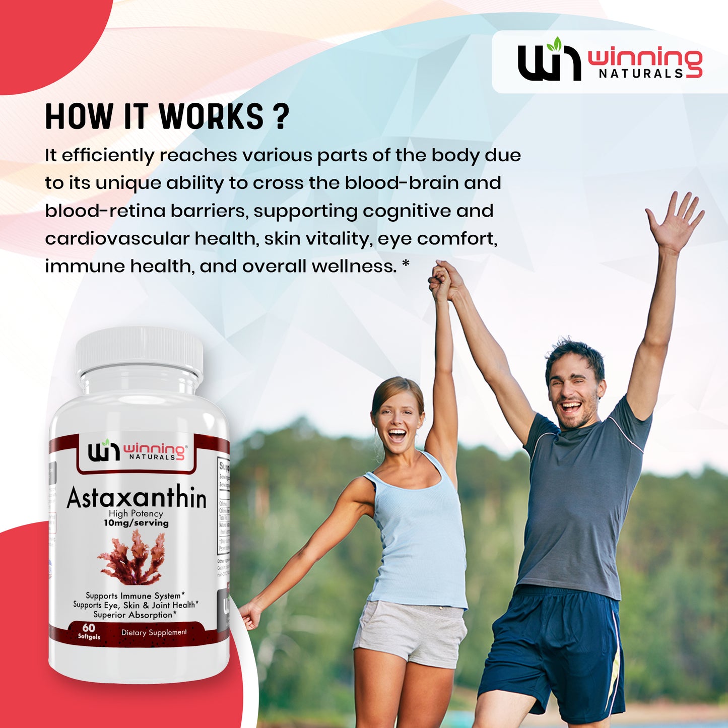 Astaxanthin 10mg - Antioxidant Supplement for Eye, Skin, Heart, Joint, Brain & Immune Health - 60 Softgels