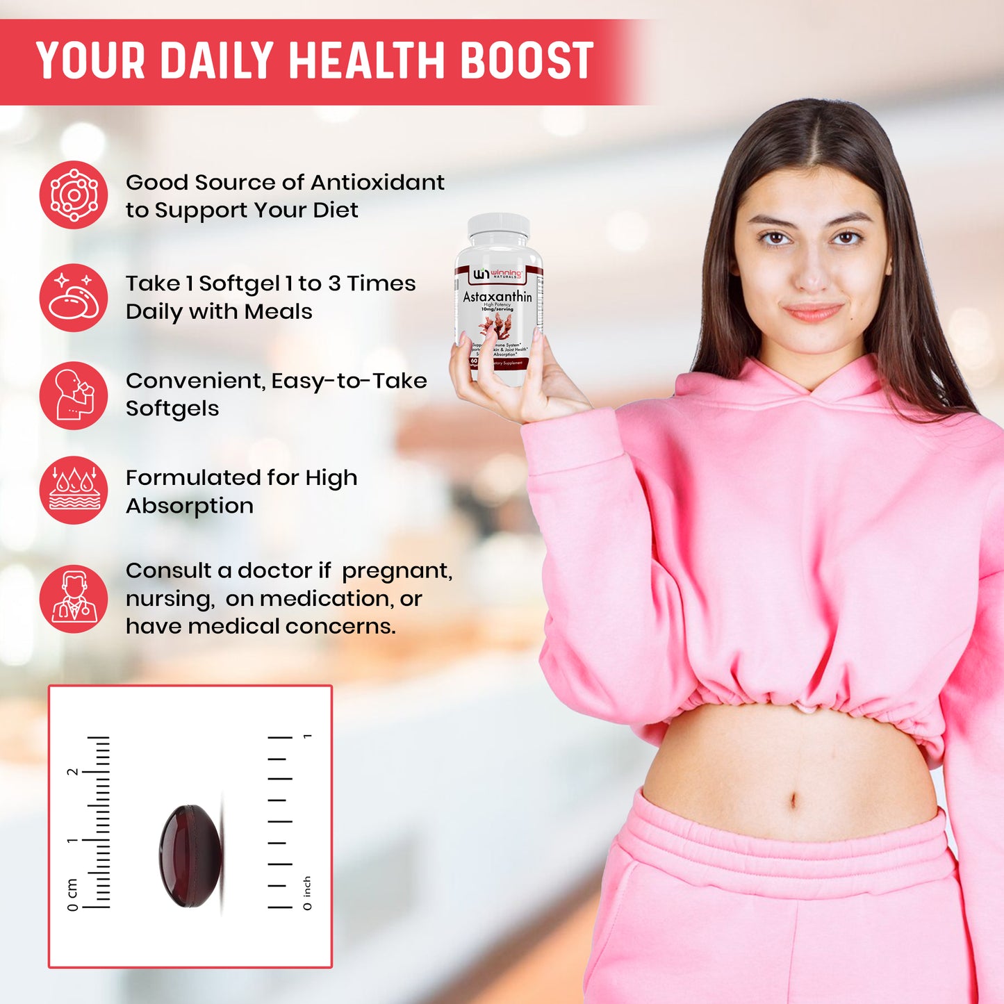 Astaxanthin 10mg - Antioxidant Supplement for Eye, Skin, Heart, Joint, Brain & Immune Health - 60 Softgels