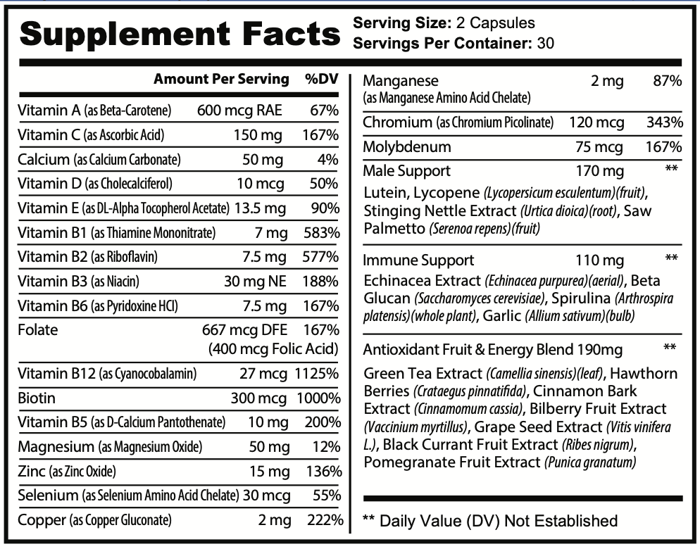 ZenTough Men's Multivitamin - Daily Vitamins for Men's Health - 60 Capsules