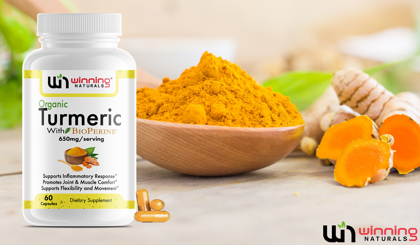 Organic Turmeric with BioPerine - Anti-Inflammatory & Joint Support Supplement - 60 Capsules