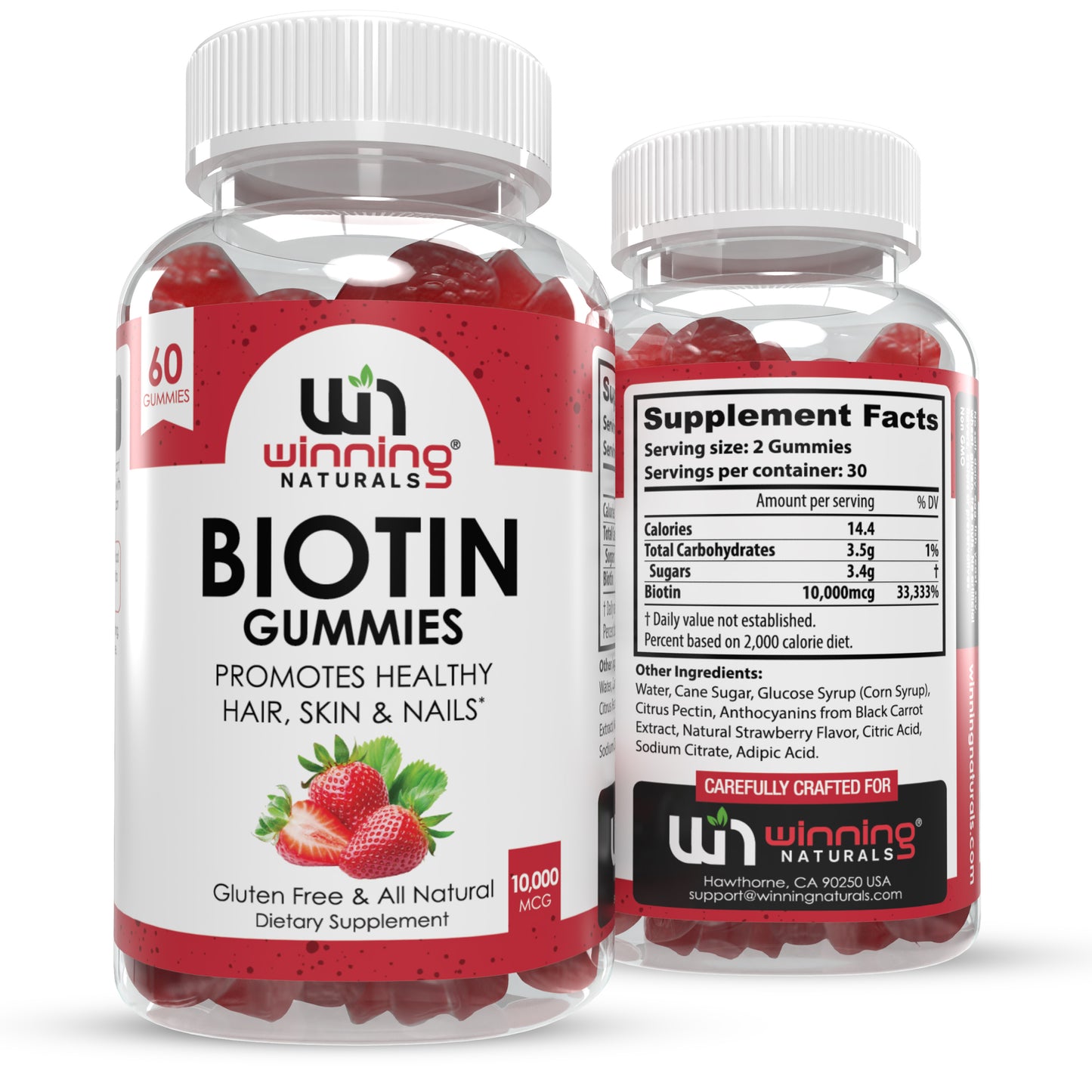 Winning Naturals Biotin 10000mcg - 60 Vegan Strawberry Flavored Gummies