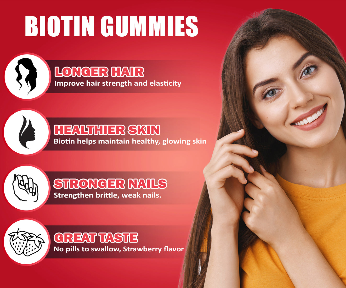 Winning Naturals Biotin 10000mcg - 60 Vegan Strawberry Flavored Gummies