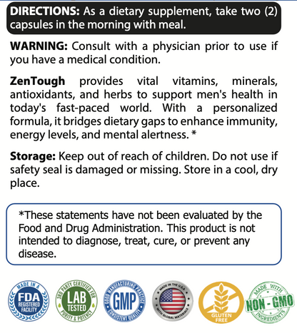ZenTough Men's Multivitamin - Daily Vitamins for Men's Health - 60 Capsules