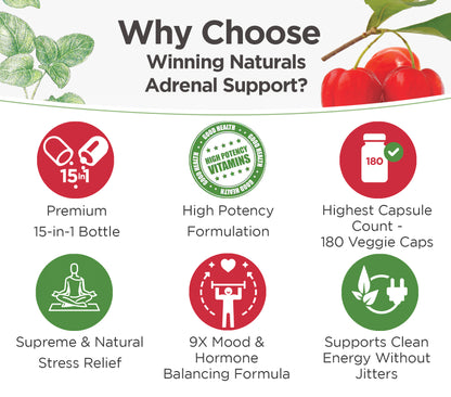 WINNING NATURALS Adrenal Support - 180 Vegan Caps